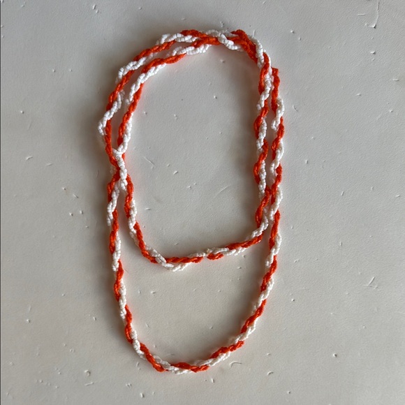 Vintage Vibrant Orange and White Twisted Beaded Long Necklace - Picture 3 of 3